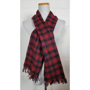 Pendleton Red and Navy Plaid Wool Scarf